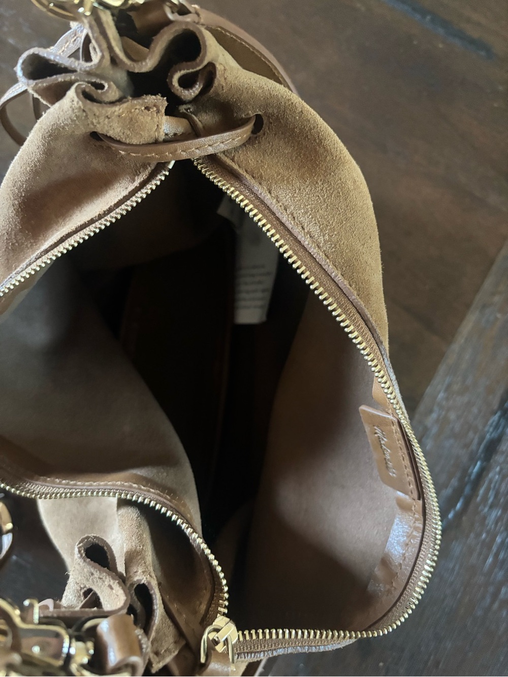 Madewell Camren Gathered Shoulder Bag- Suede Hobo Shoulder Bag in Cognac Brown - Picture 6 of 7